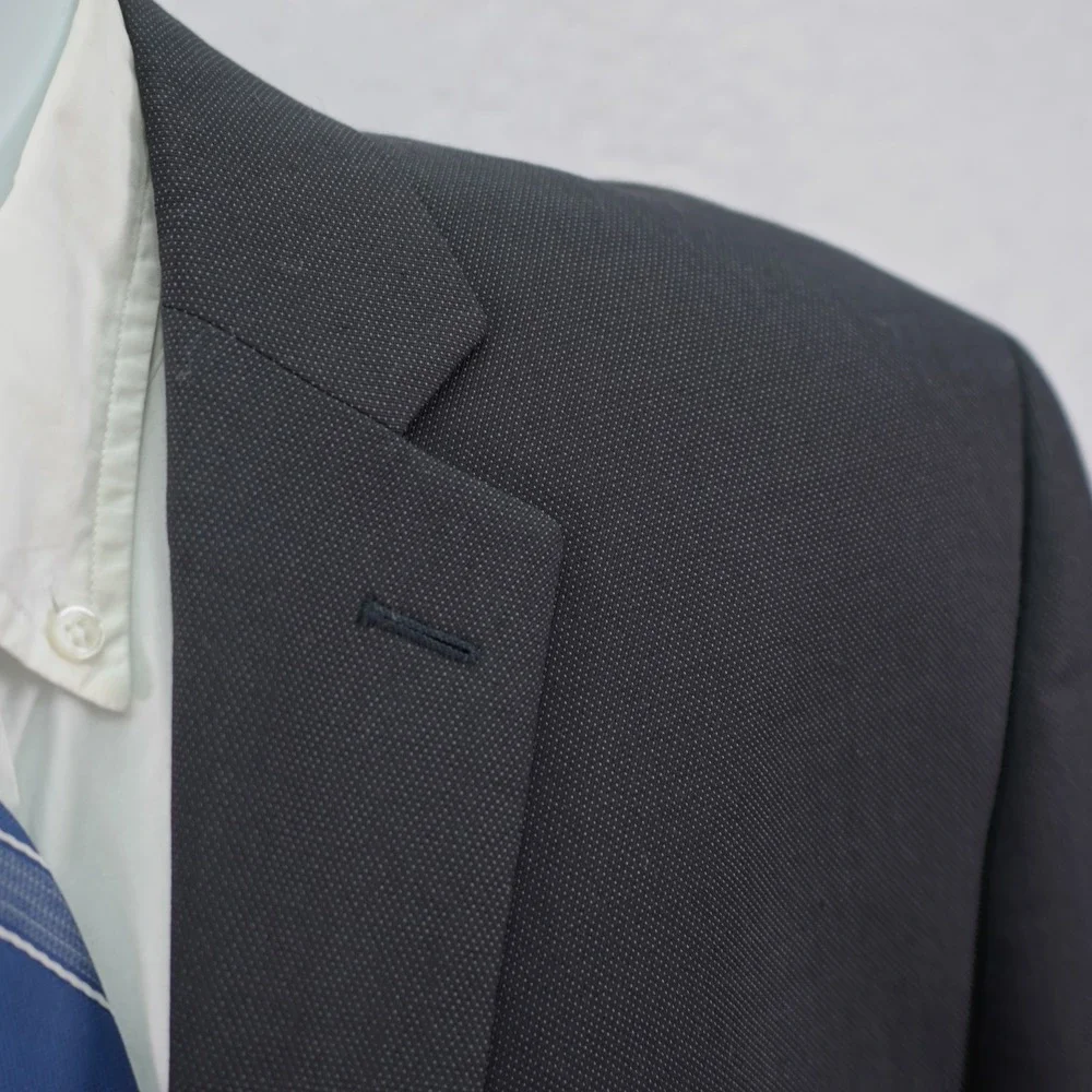 Calvin Klein Textured Wool Blend Blazer 42R Black Gray Birdseye‎